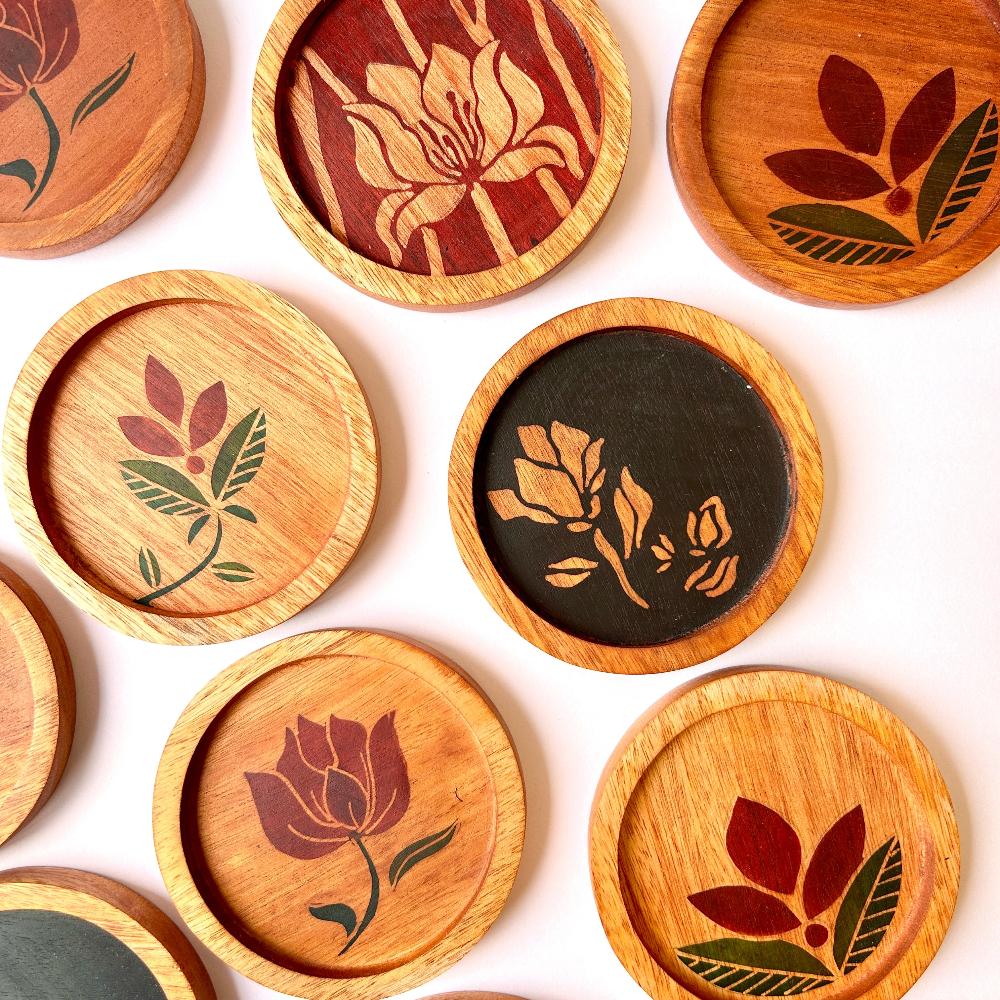 Little Kantan Batik Mahogany Wood Coaster