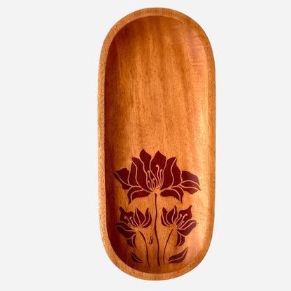 Lotus Batik Mahogany Oval Tray