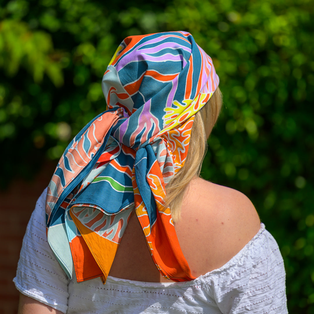 Coral Dusk Batik Satin Cotton Scarf