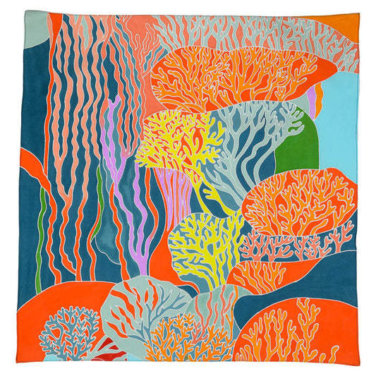 Coral Dusk Batik Satin Cotton Scarf