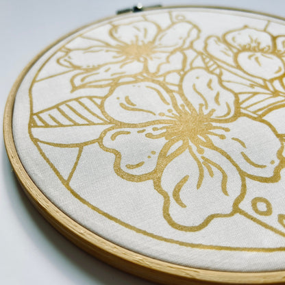 Batik Ying classic batik craft kit featuring floral pattern on fabric in wooden embroidery hoop